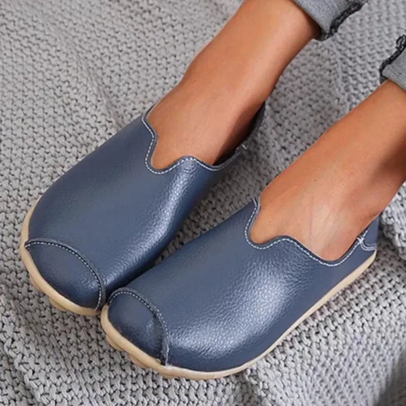 Womens leather loafers casual style boat shoes