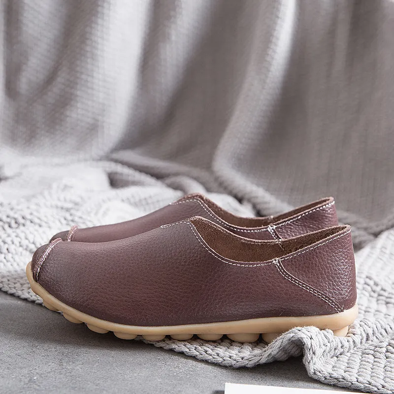 Womens leather loafers casual style boat shoes