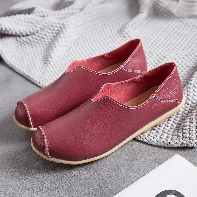 Womens leather loafers casual style boat shoes