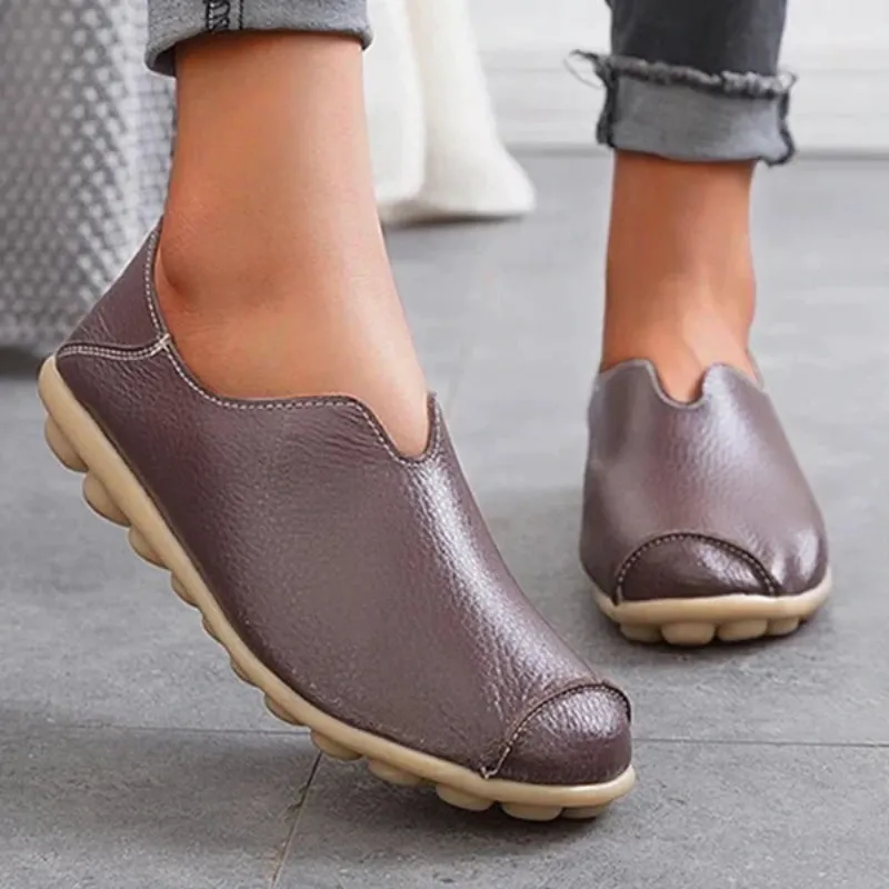 Womens leather loafers casual style boat shoes