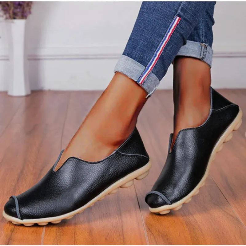 Womens leather loafers casual style boat shoes