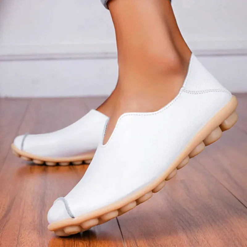 Womens leather loafers casual style boat shoes