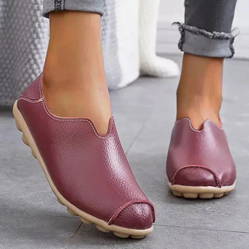 Womens leather loafers casual style boat shoes